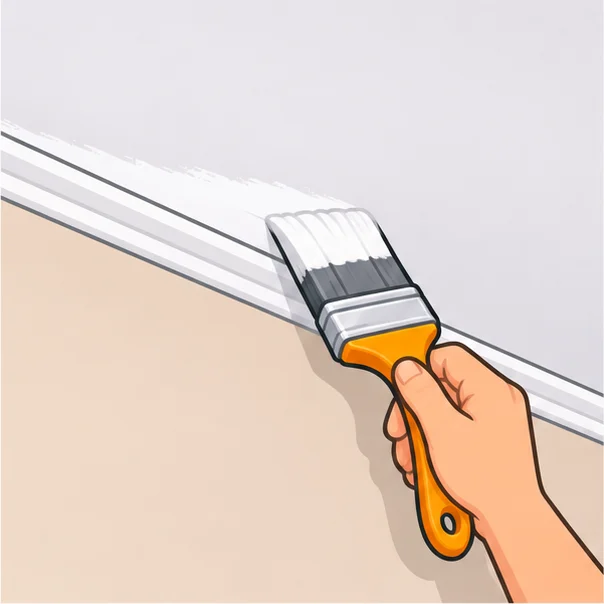 Brush cutting in a line of paint where the wall meets the ceiling