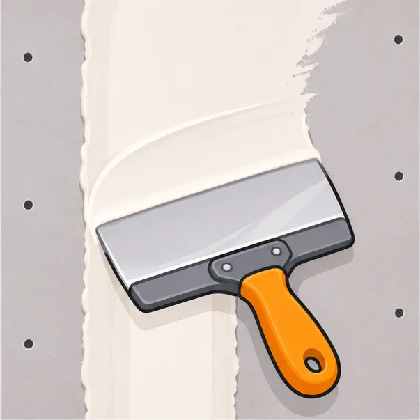 Wide knife feathering a finish coat over a taped seam