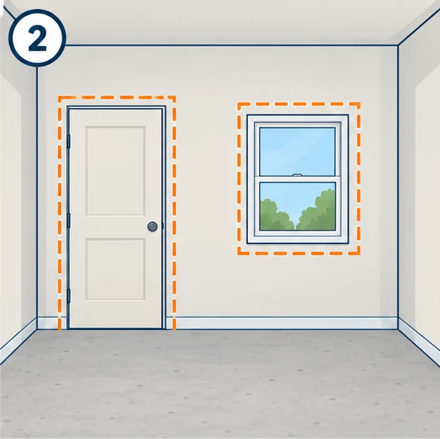 Wall with a door and a window outlined