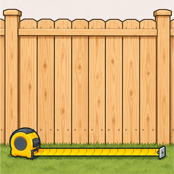 Tape measure along the bottom of a wooden board fence