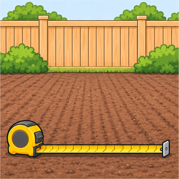 Tape measure across a bare soil lawn area