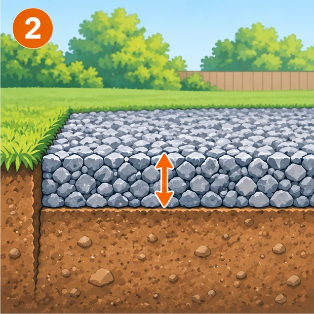 Cross-section of a dug area showing gravel depth