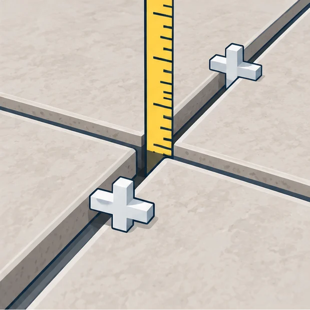 Ruler measuring the gap between two tiles with spacers