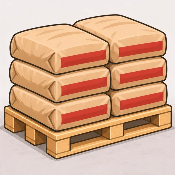 Bags of mortar mix stacked on a pallet