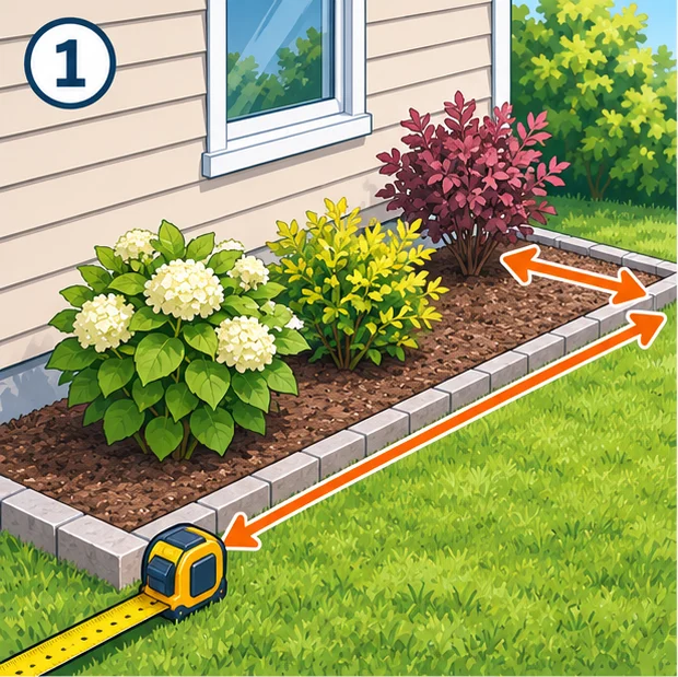 Measuring a garden bed with a tape measure