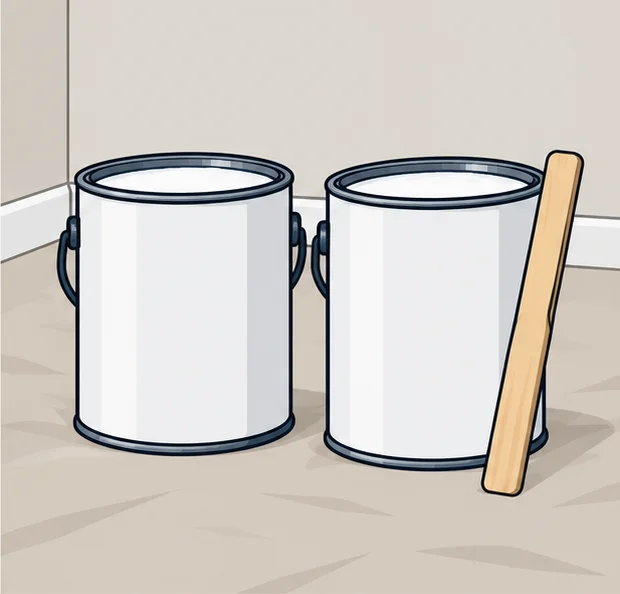 Gallon cans of primer with a stir stick