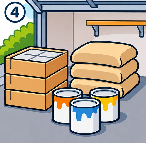 Materials stacked and ready for a project