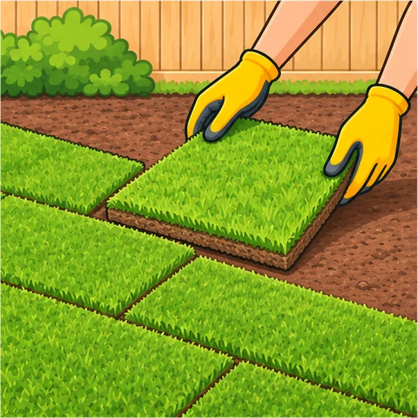 Sod pieces laid in staggered rows like bricks