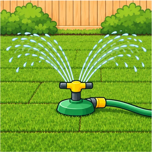 Sprinkler watering freshly laid sod