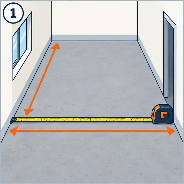 Measuring a rectangular floor with a tape measure
