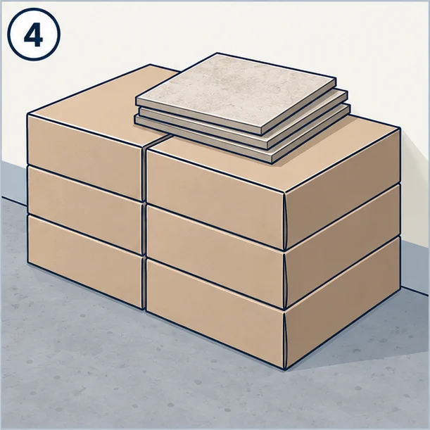 Stacked tile boxes with spare tiles on top